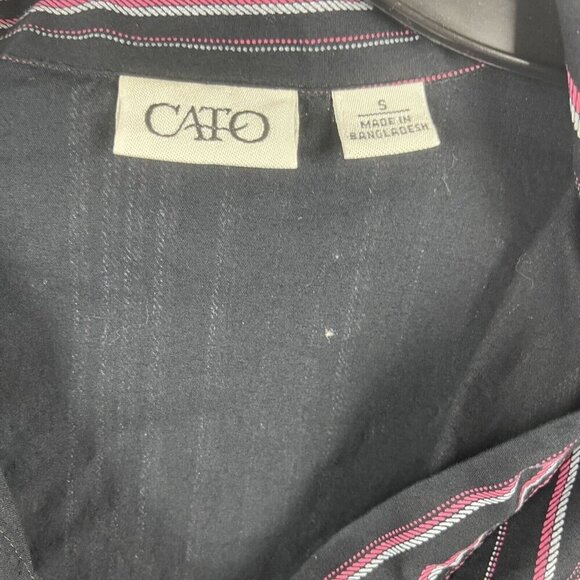 Cato Women Black & Pink Striped Button-Up Long Sleeve Shirt Size S - Picture 3 of 7